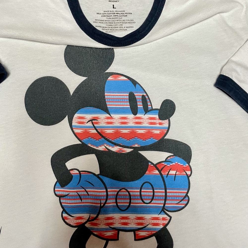 Mens MICKEY Shirt Large White/Blue Aztec Stripe